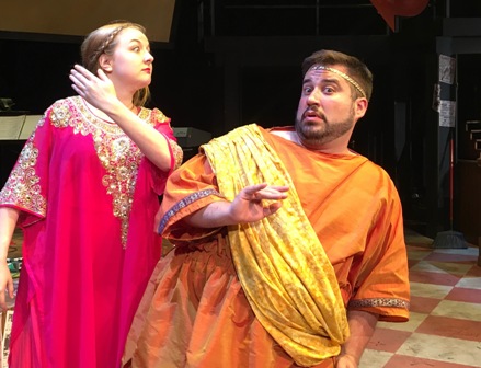 Halli Morgan and Tommy Bullington star as Domina and Pseudolus, respectively, in TLP's A Funny Thing Happened On The Way To The Forum